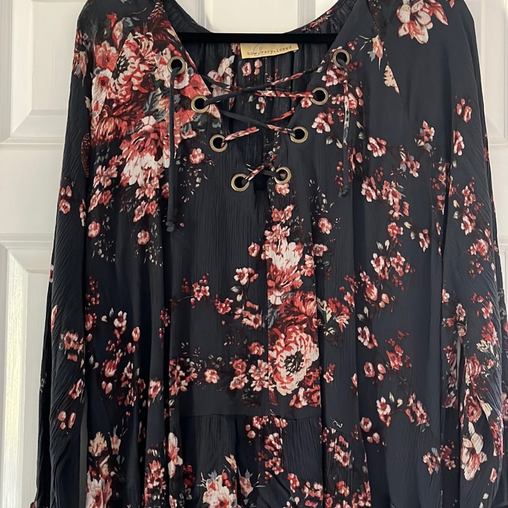 How Very Loved Cross-cross Front Black W/flowers